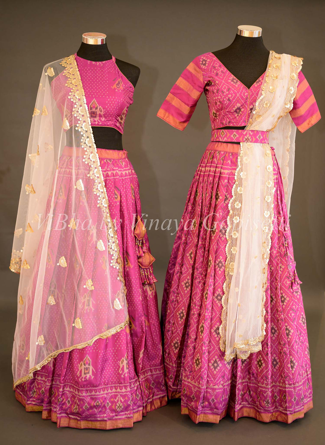 Lehengas - Magenta Patola Silk Lehenga With Cross Back Blouse And Pearl White Embroidered Dupatta