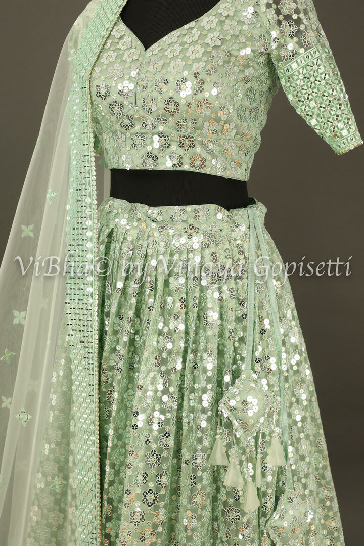 Lehengas - Mint Green Sheen Lehenga