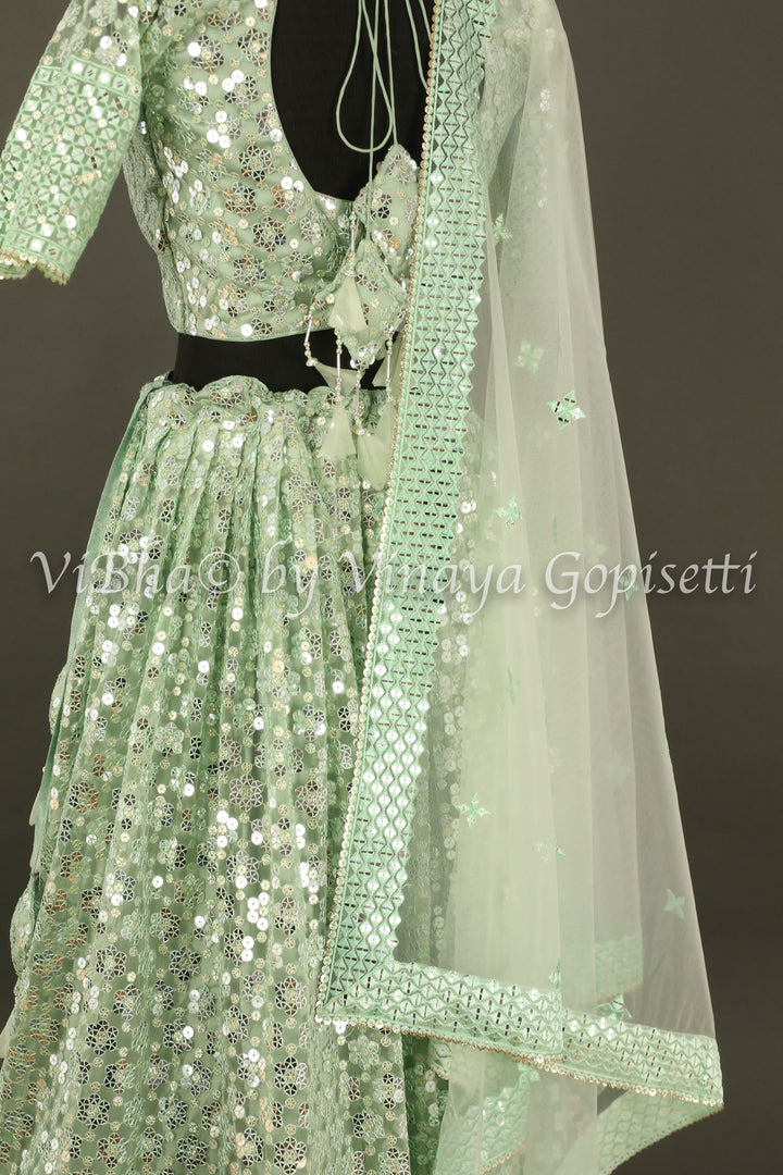 Lehengas - Mint Green Sheen Lehenga