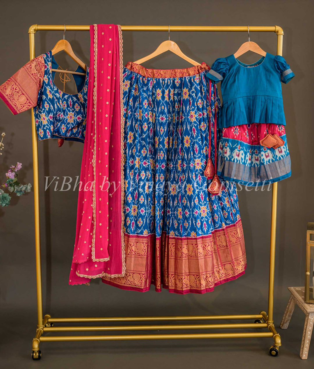 Lehengas - Mom And Daughter Ikkat Silk Lehenga Set