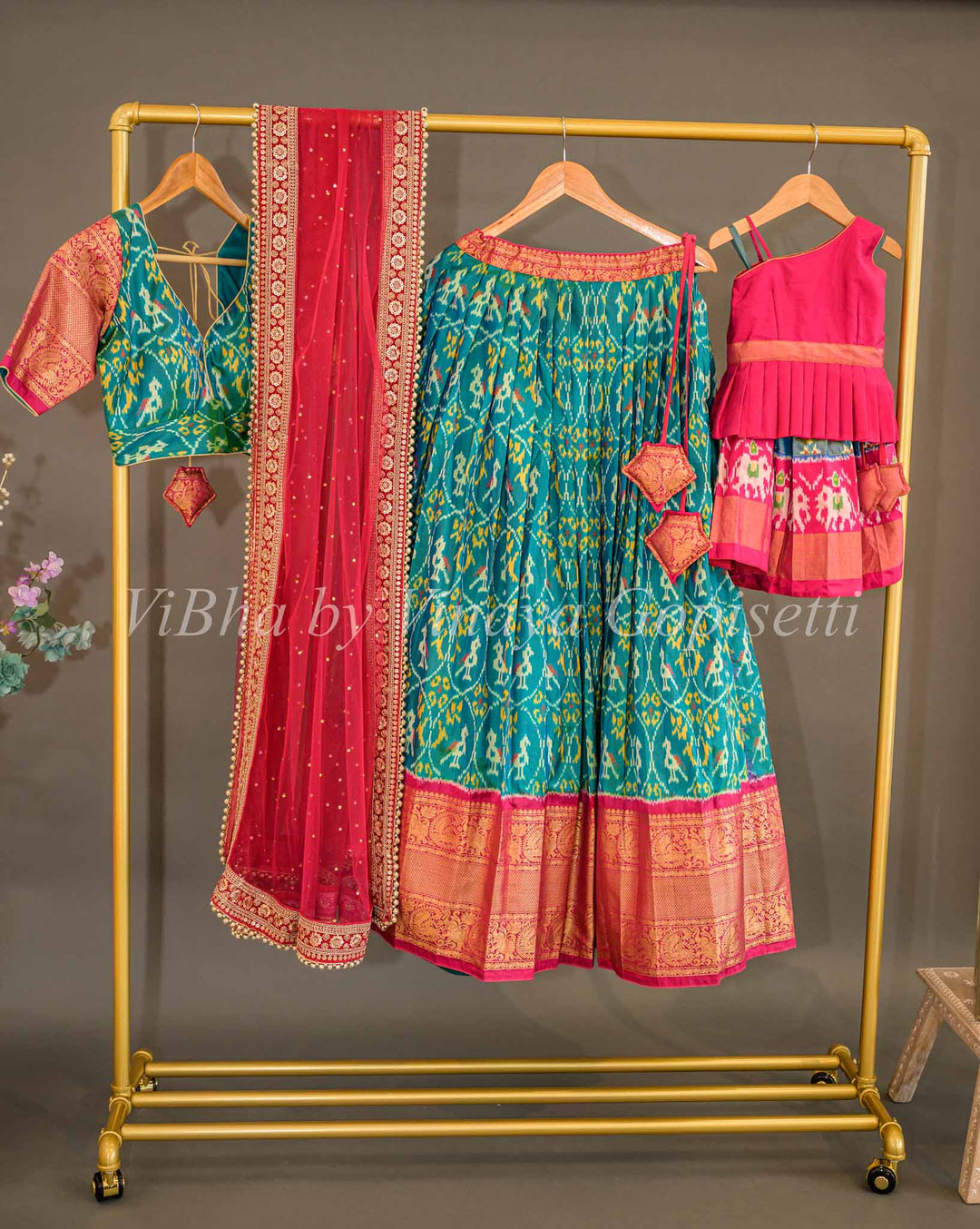 Lehengas - Mom And Daughter Ikkat Silk Lehenga Set