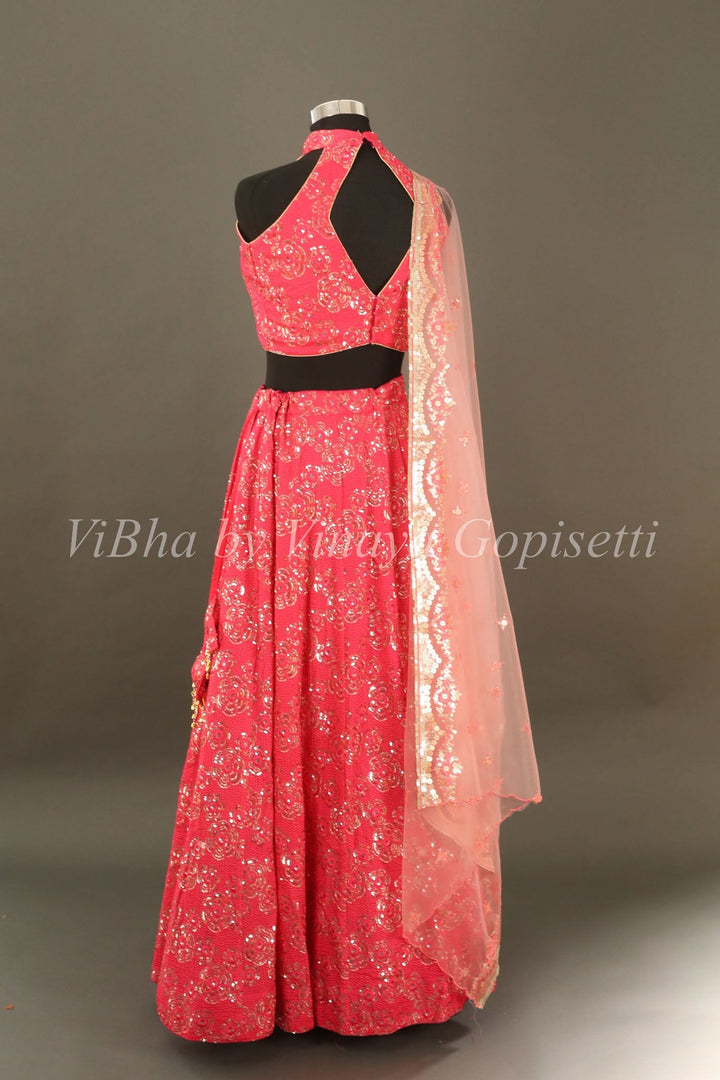 Lehengas - Pink And Light Pink Floral Sequin Lehenga