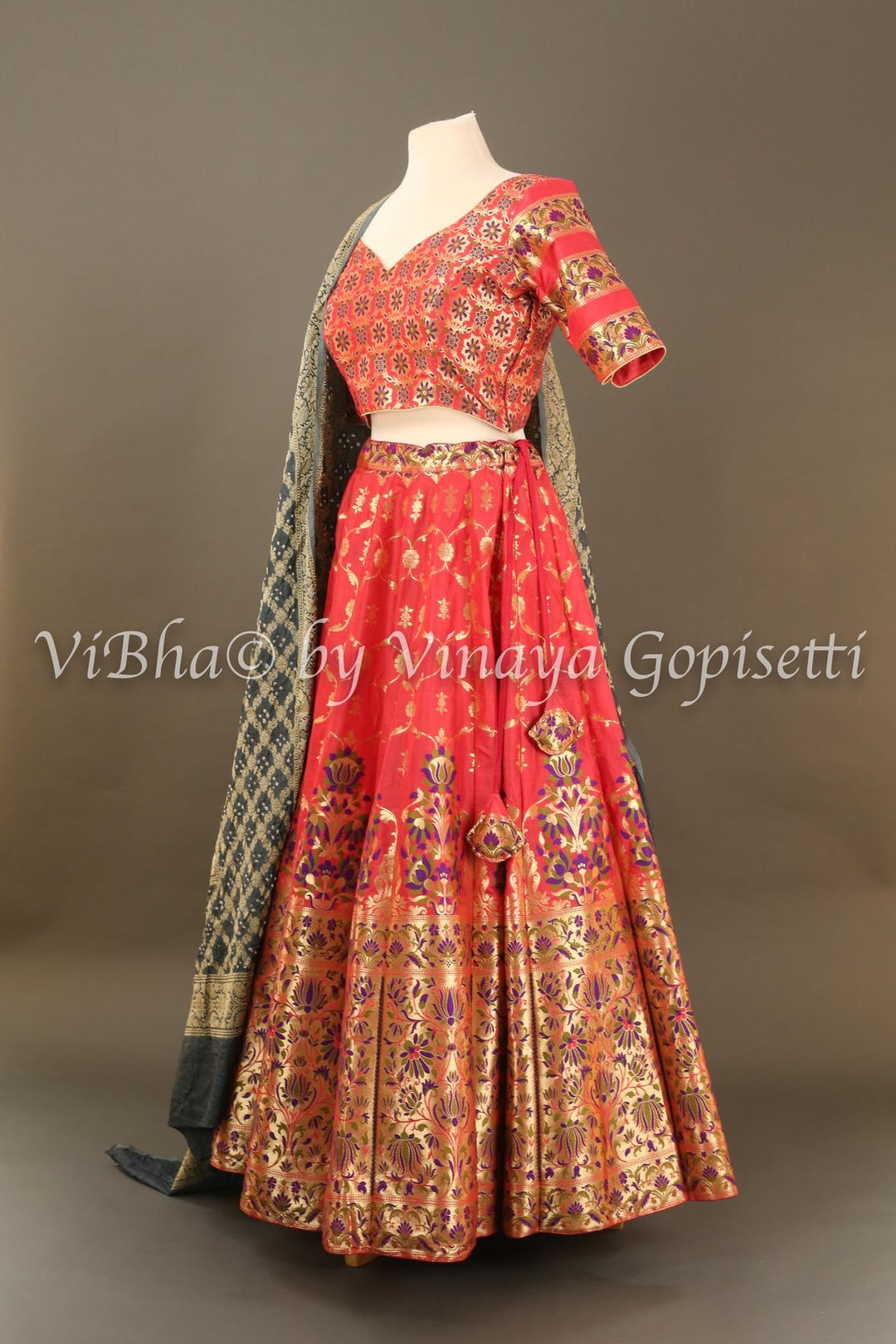 Lehengas - Pink Banarasi Silk Lehenga