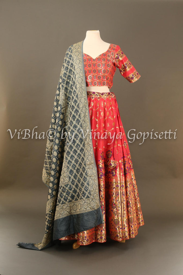 Lehengas - Pink Banarasi Silk Lehenga