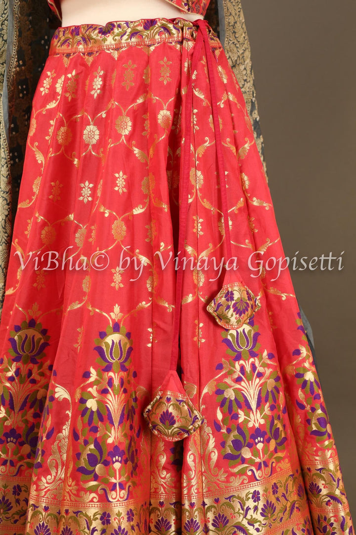 Lehengas - Pink Banarasi Silk Lehenga