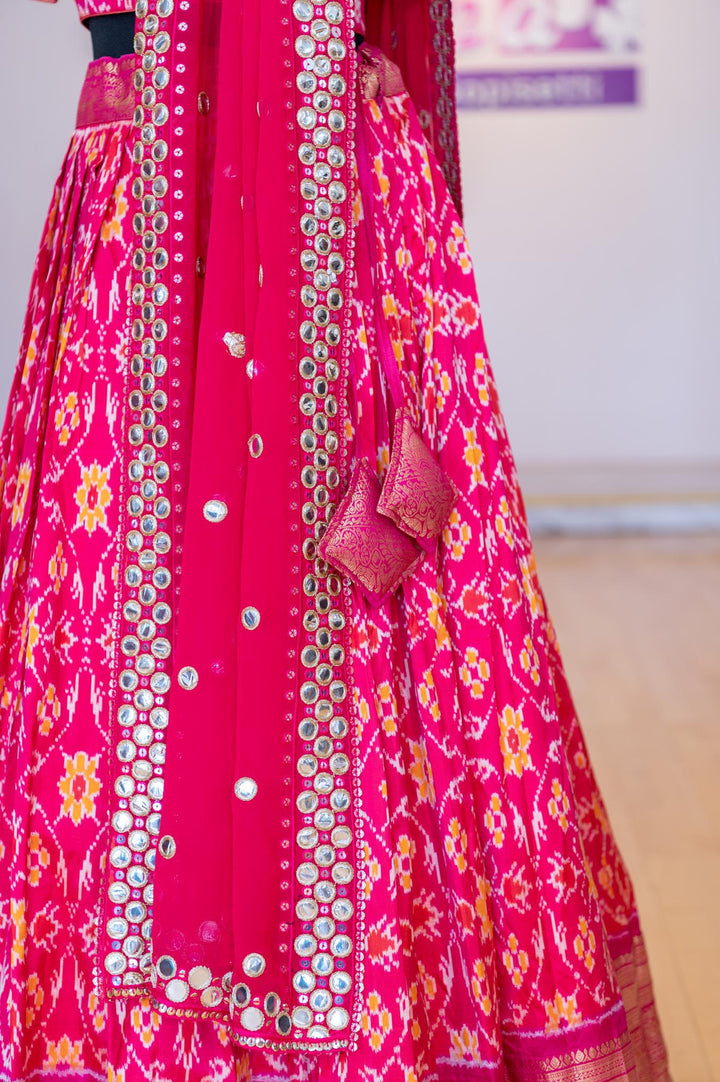 Lehengas - Pink Lehenga With Magenta Pink Border Ikkat Silk Lehenga