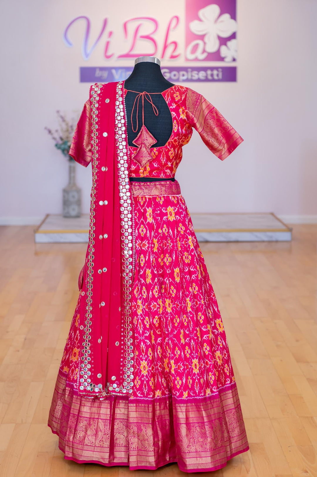 Lehengas - Pink Lehenga With Magenta Pink Border Ikkat Silk Lehenga