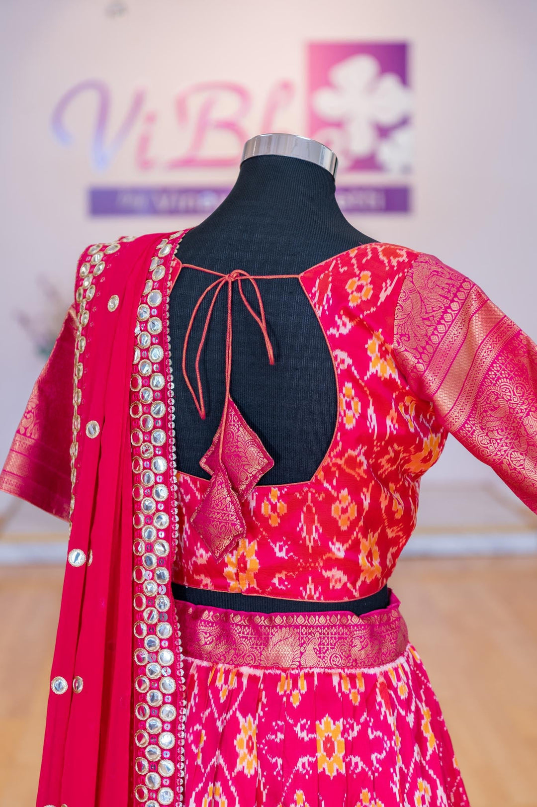 Lehengas - Pink Lehenga With Magenta Pink Border Ikkat Silk Lehenga