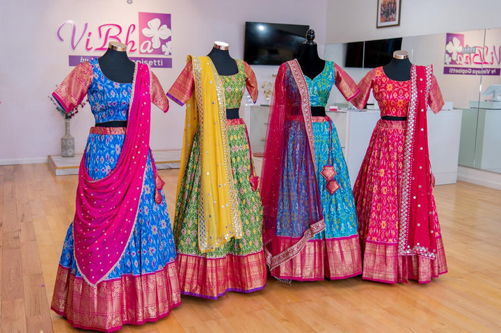 Lehengas - Pink Lehenga With Magenta Pink Border Ikkat Silk Lehenga