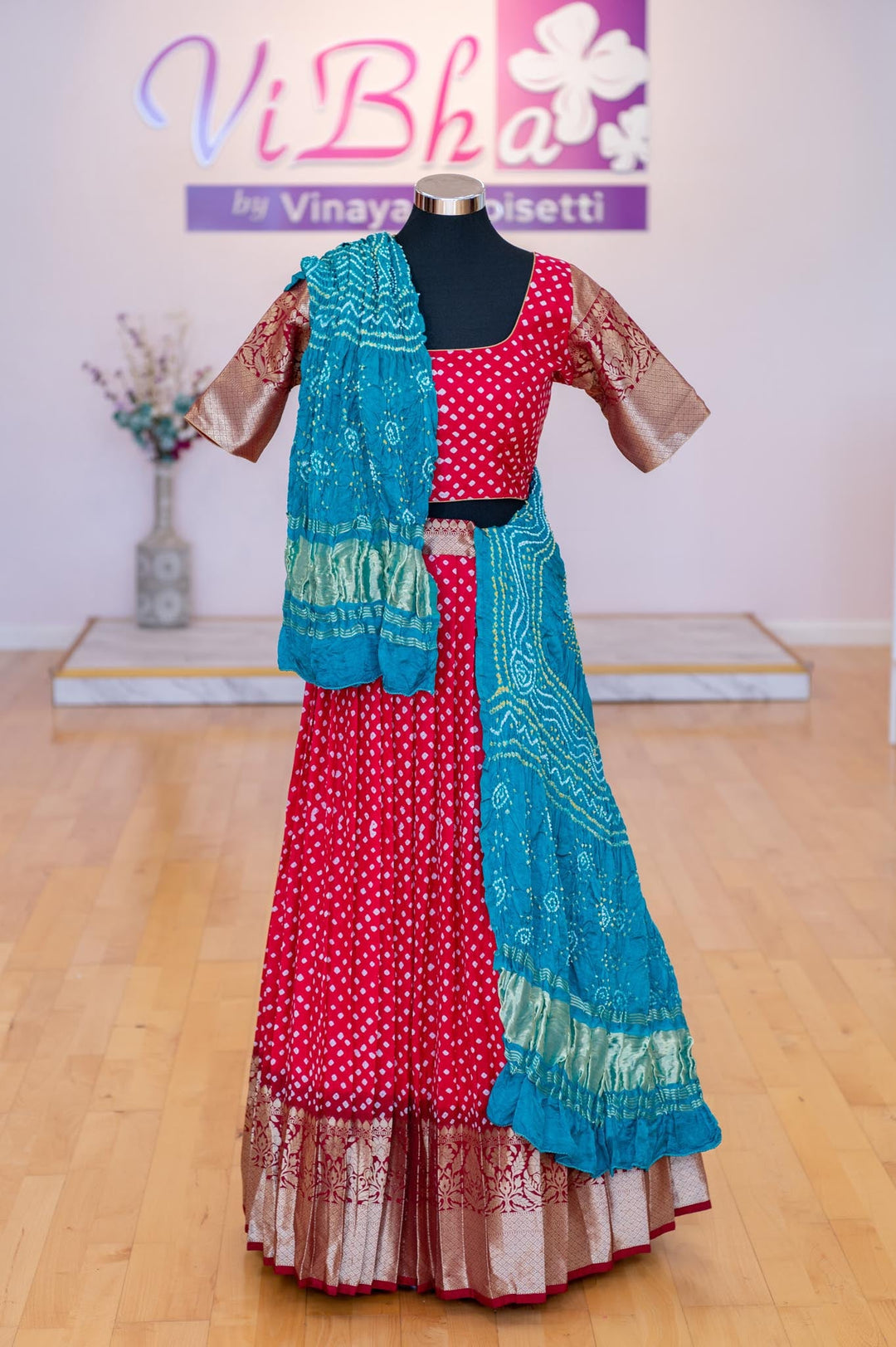 Lehengas - Red And Maroon Red Kanchi Bandhini Lehenga