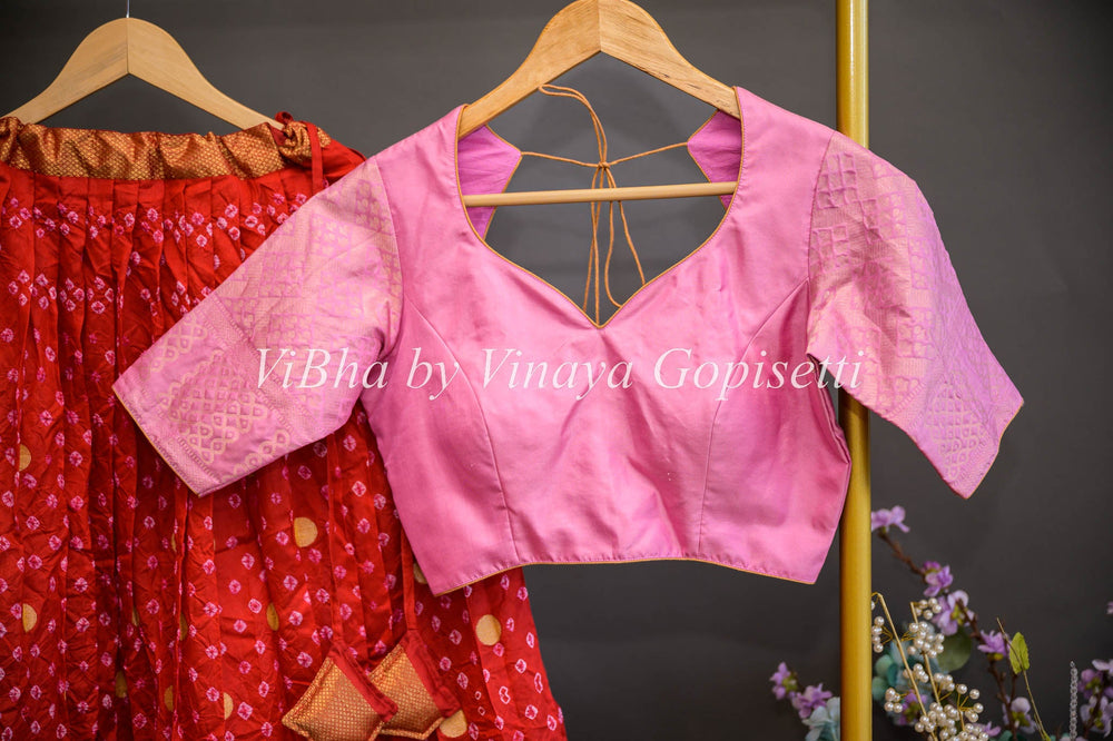 Lehengas - Red And Pink Kanchi Bandhani Lehenga Set