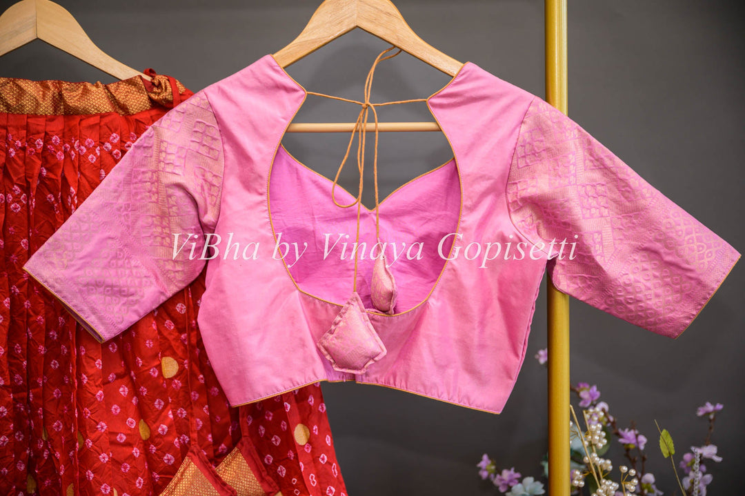 Lehengas - Red And Pink Kanchi Bandhani Lehenga Set