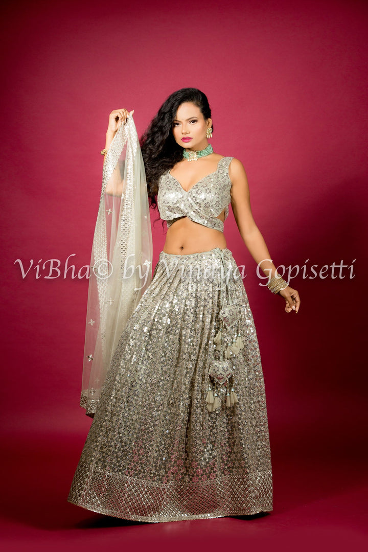 Lehengas - Sage Green Sheen Lehenga