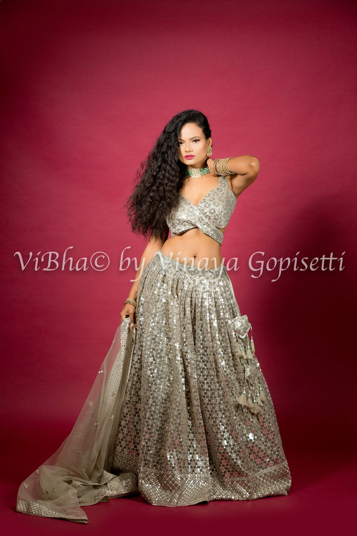 Lehengas - Sage Green Sheen Lehenga