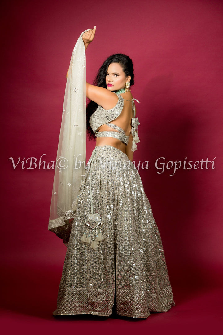 Lehengas - Sage Green Sheen Lehenga