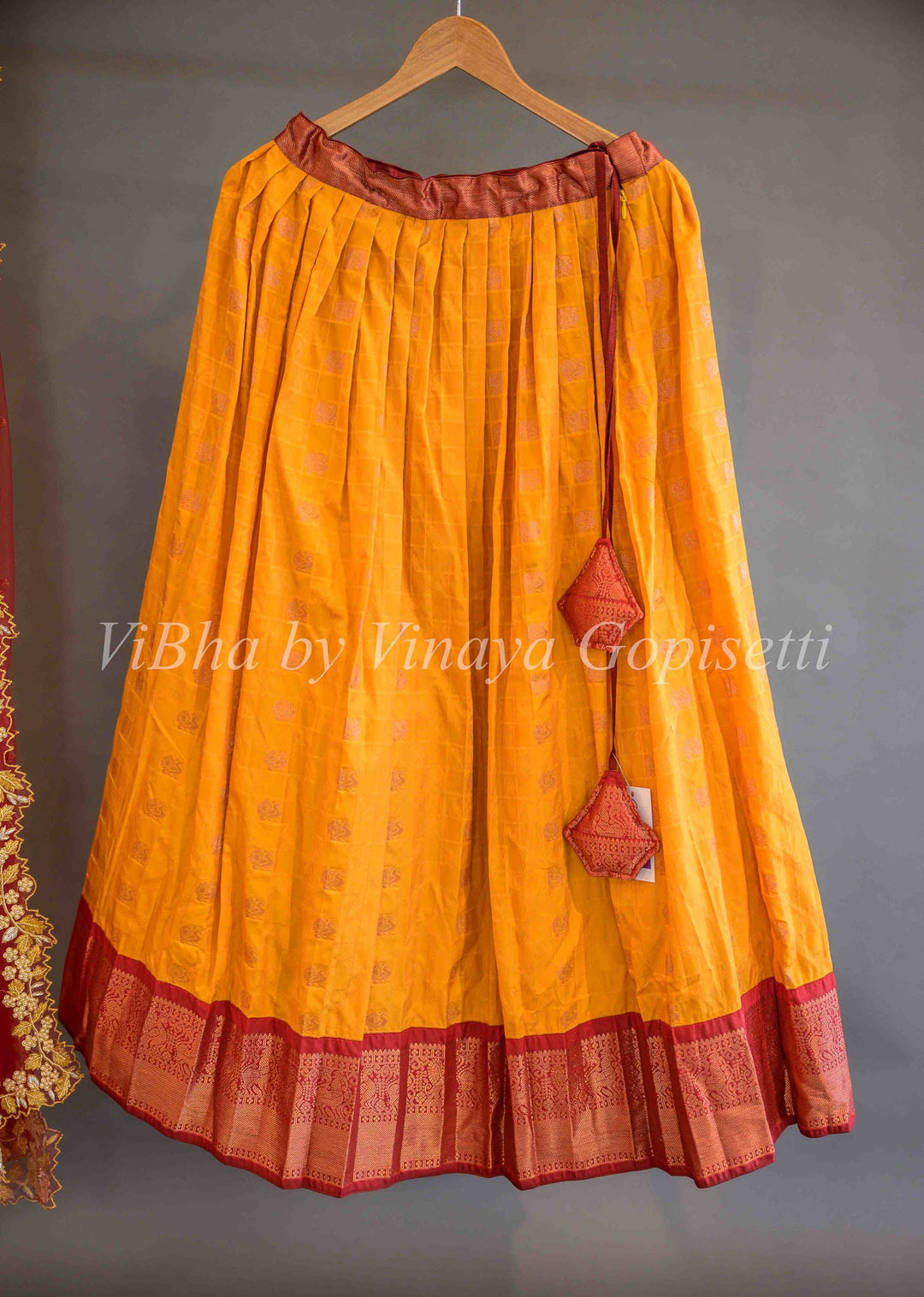 Lehengas - Turmeric Yellow And Maroon Red Kanchi Silk Halfsaree