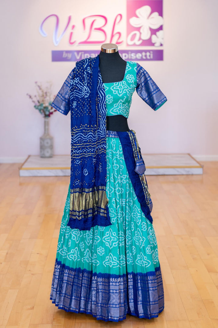 Lehengas - Turquiose And Royal Blue Kanchi Bandhini Lehenga