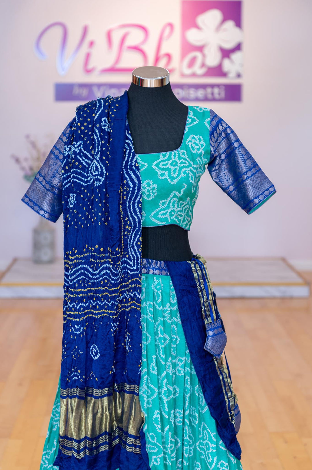 Lehengas - Turquiose And Royal Blue Kanchi Bandhini Lehenga