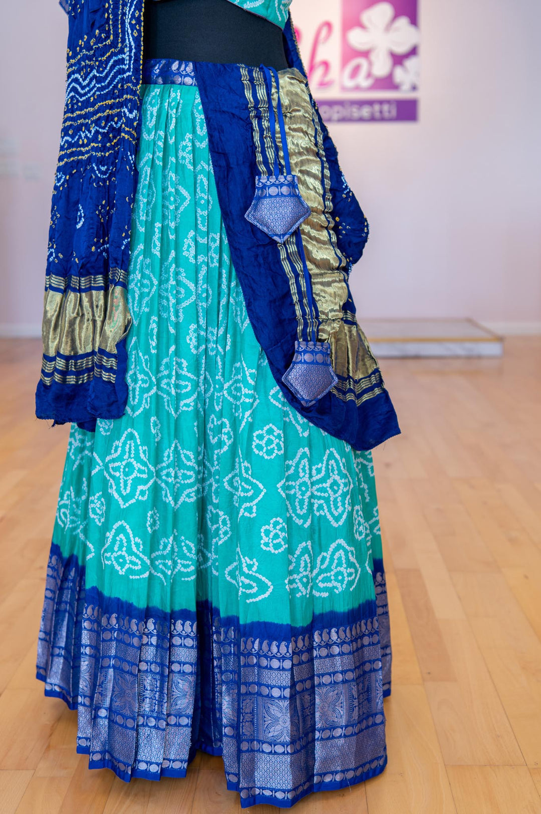 Lehengas - Turquiose And Royal Blue Kanchi Bandhini Lehenga