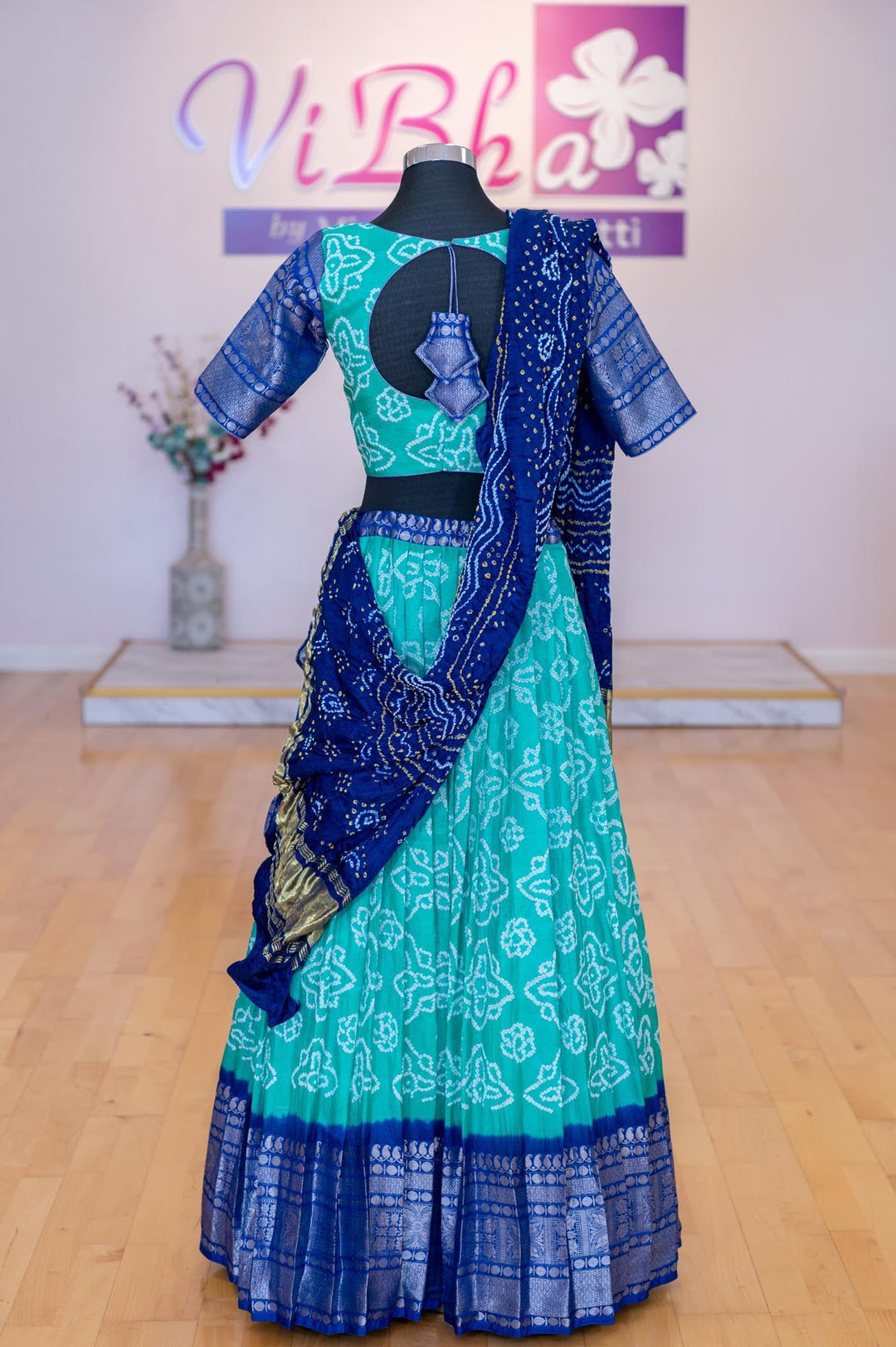 Lehengas - Turquiose And Royal Blue Kanchi Bandhini Lehenga