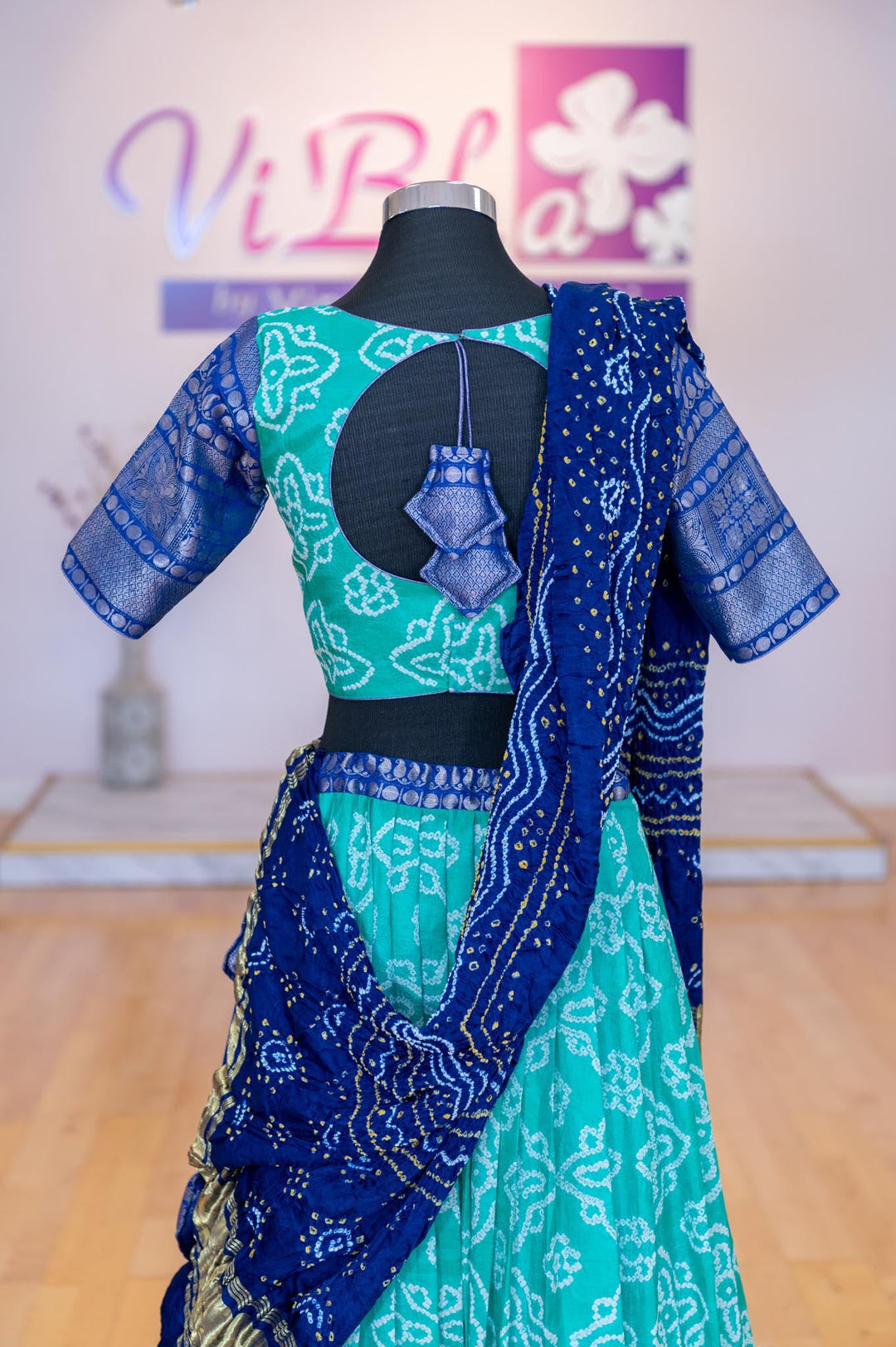 Lehengas - Turquiose And Royal Blue Kanchi Bandhini Lehenga