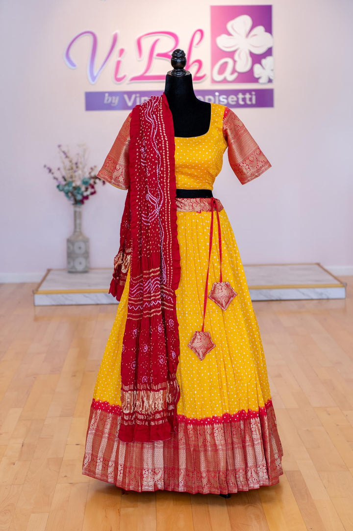 Lehengas - Yellow And Red Kanchi Bandhini Lehenga