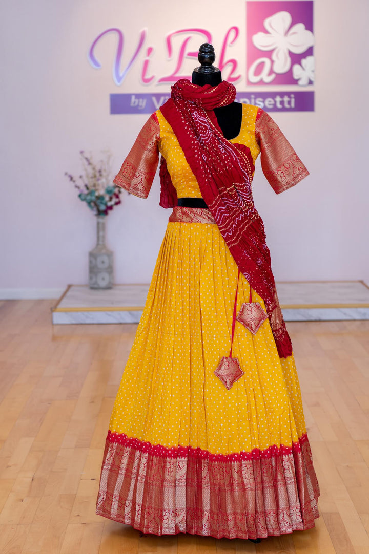 Lehengas - Yellow And Red Kanchi Bandhini Lehenga