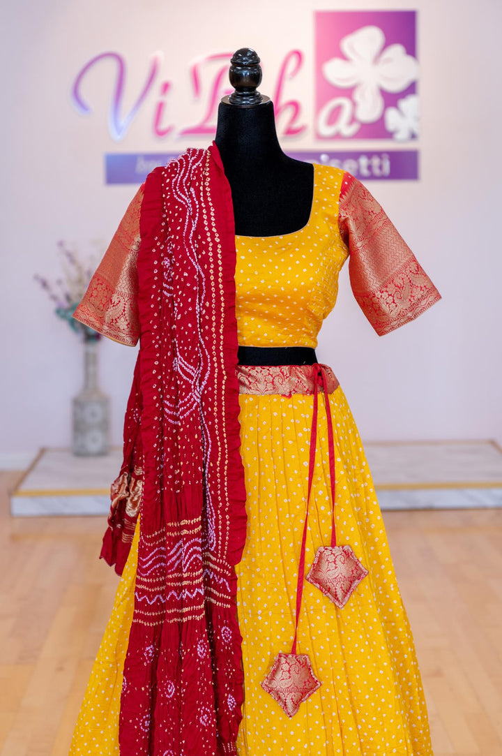 Lehengas - Yellow And Red Kanchi Bandhini Lehenga