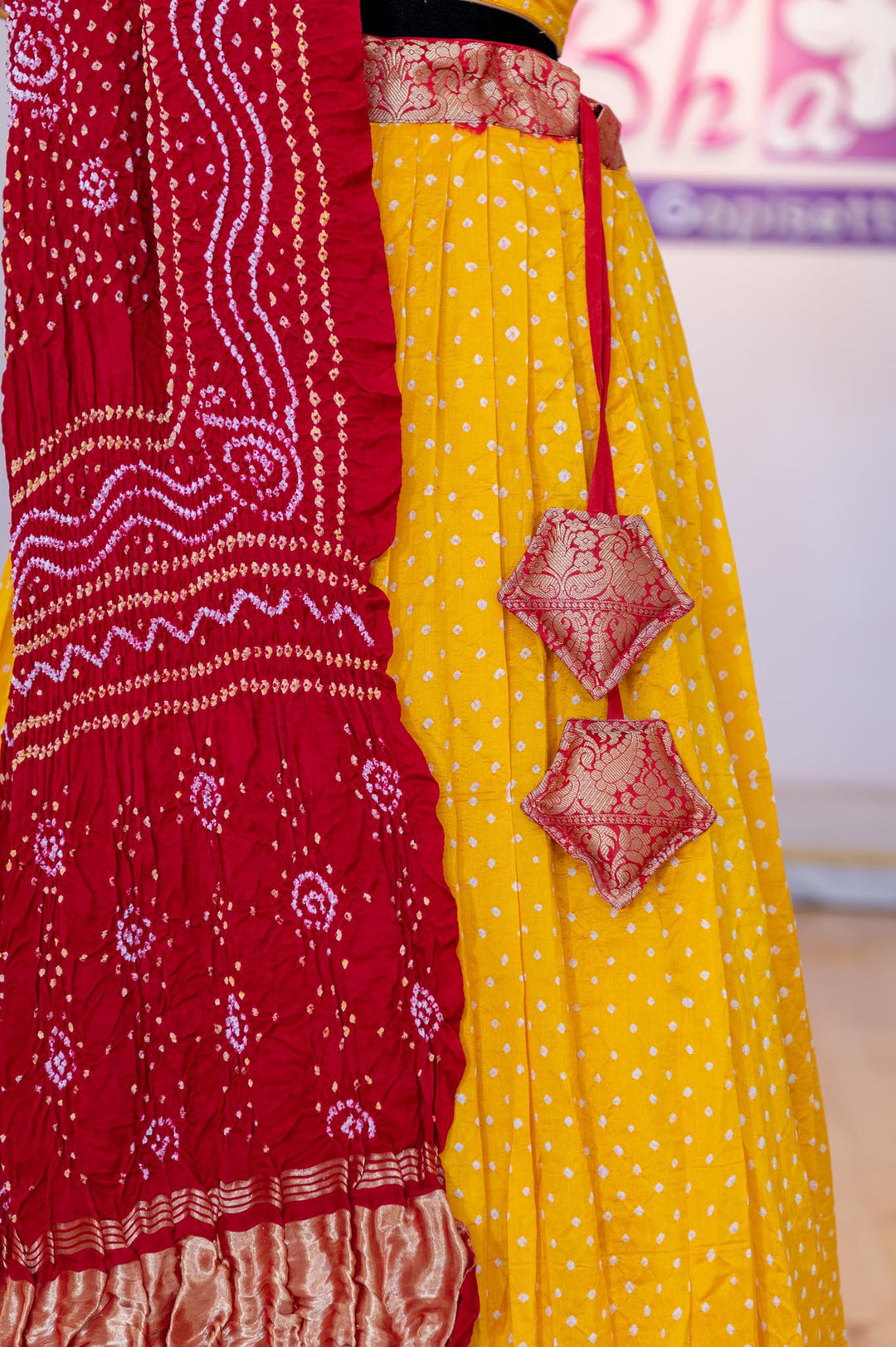 Lehengas - Yellow And Red Kanchi Bandhini Lehenga