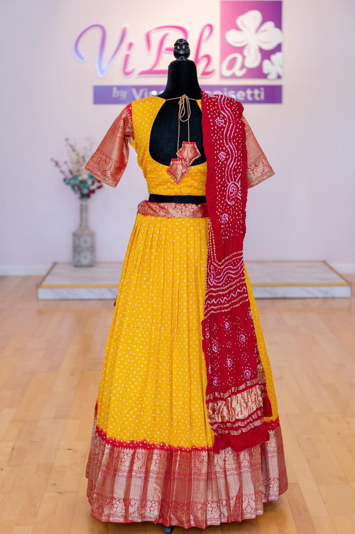 Lehengas - Yellow And Red Kanchi Bandhini Lehenga