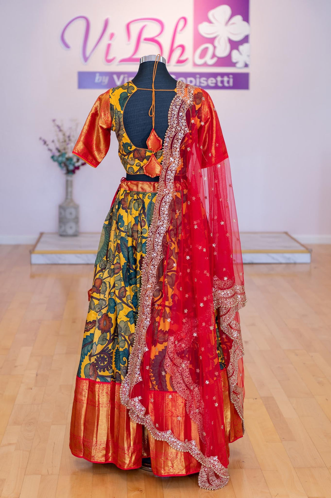 Lehengas - Yellow And Red Pen Kalamkari Lehenga