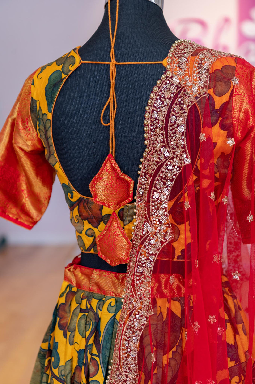 Lehengas - Yellow And Red Pen Kalamkari Lehenga