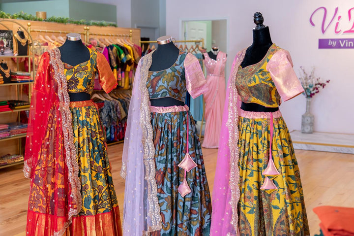 Lehengas - Yellow And Red Pen Kalamkari Lehenga