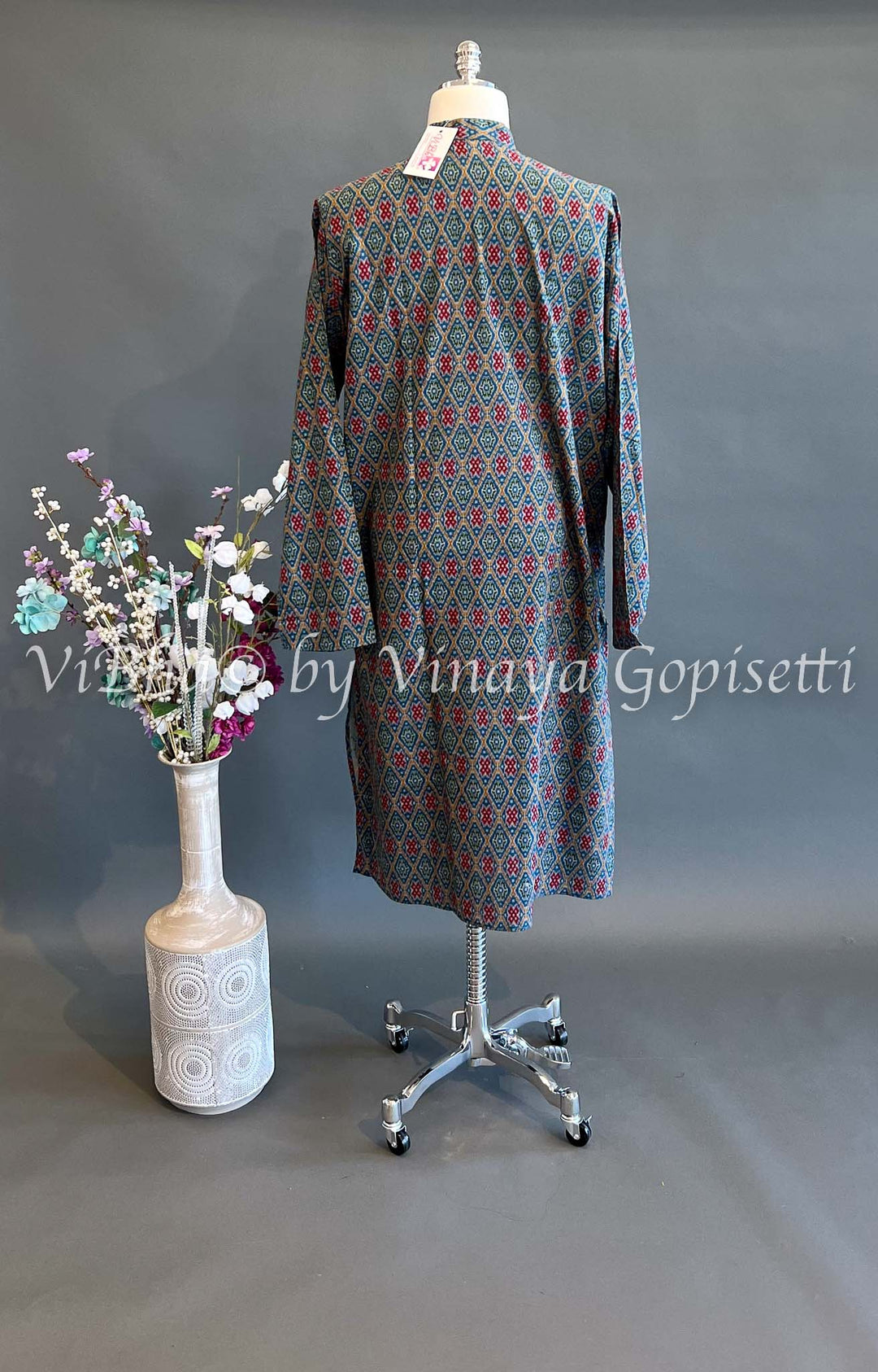 Men's Wear - Blue Patola Handloom Cotton Kurta