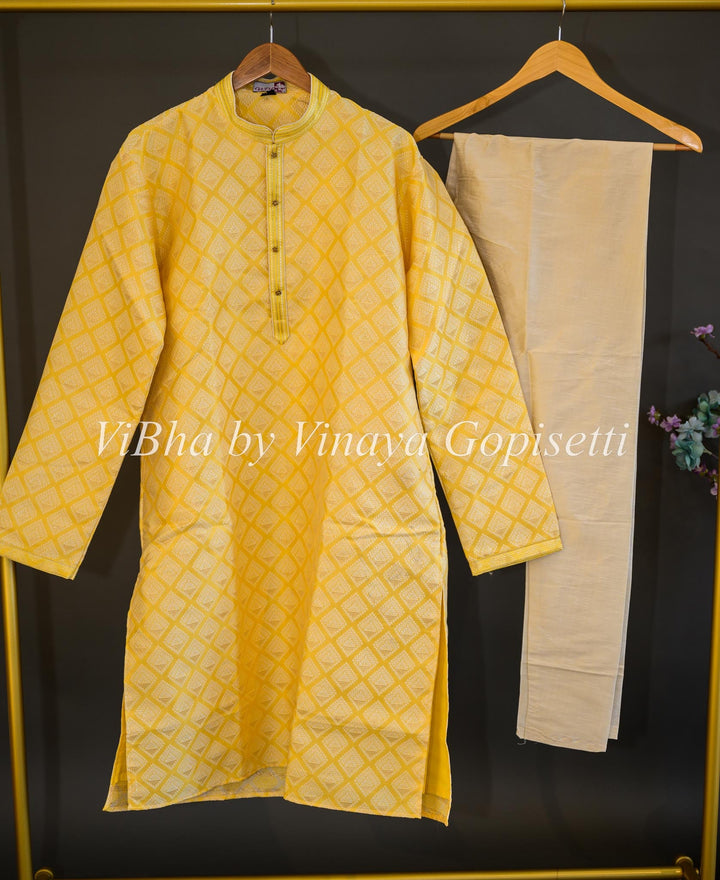 Men's Wear - Bright Yellow Kurta With Bottom