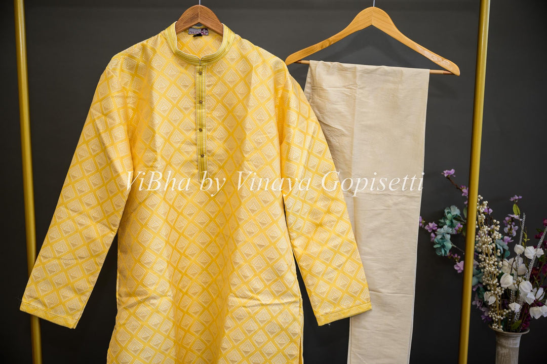 Men's Wear - Bright Yellow Kurta With Bottom