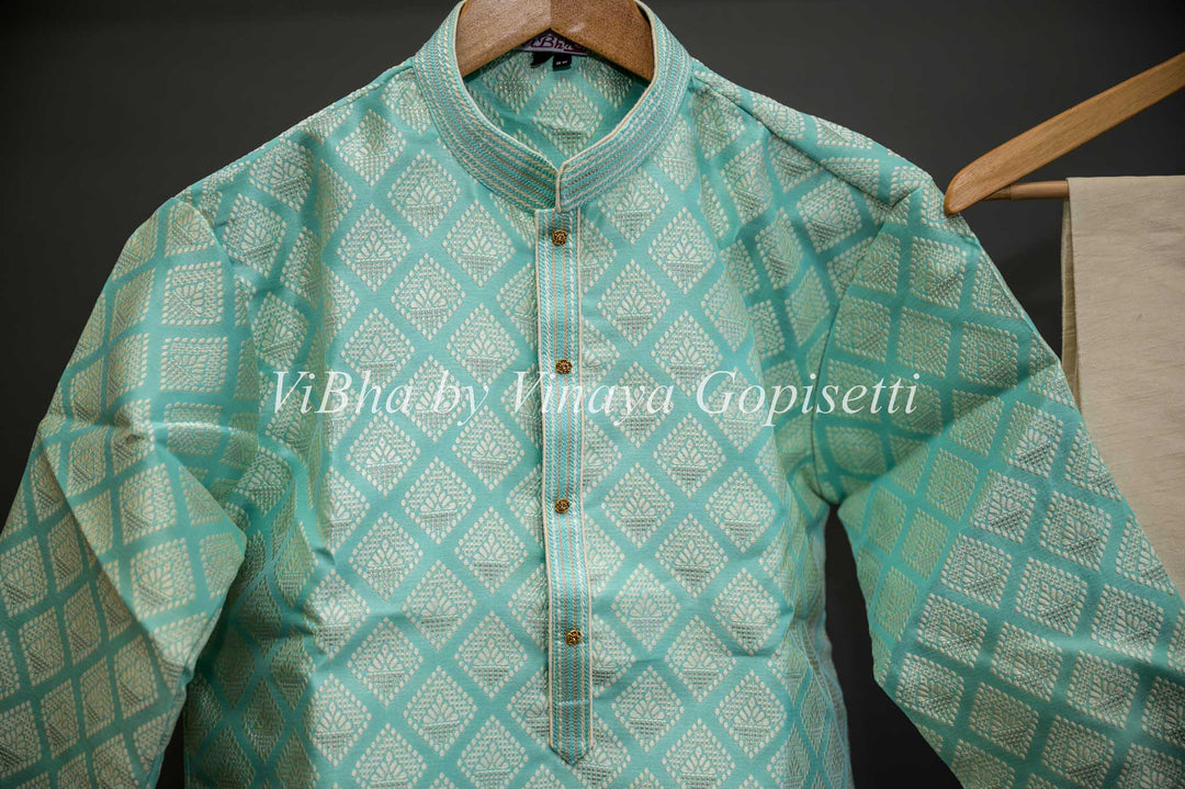 Men's Wear - Green Sheen Kurta With Bottom