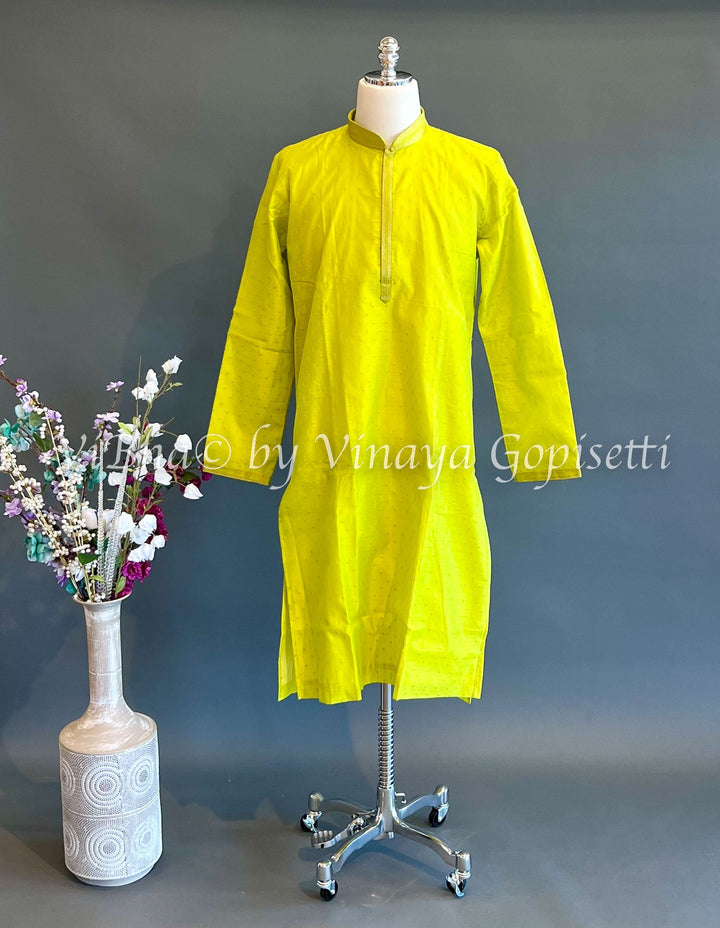 Men's Wear - Neon Green Embroidered Men's Kurta With Bottom