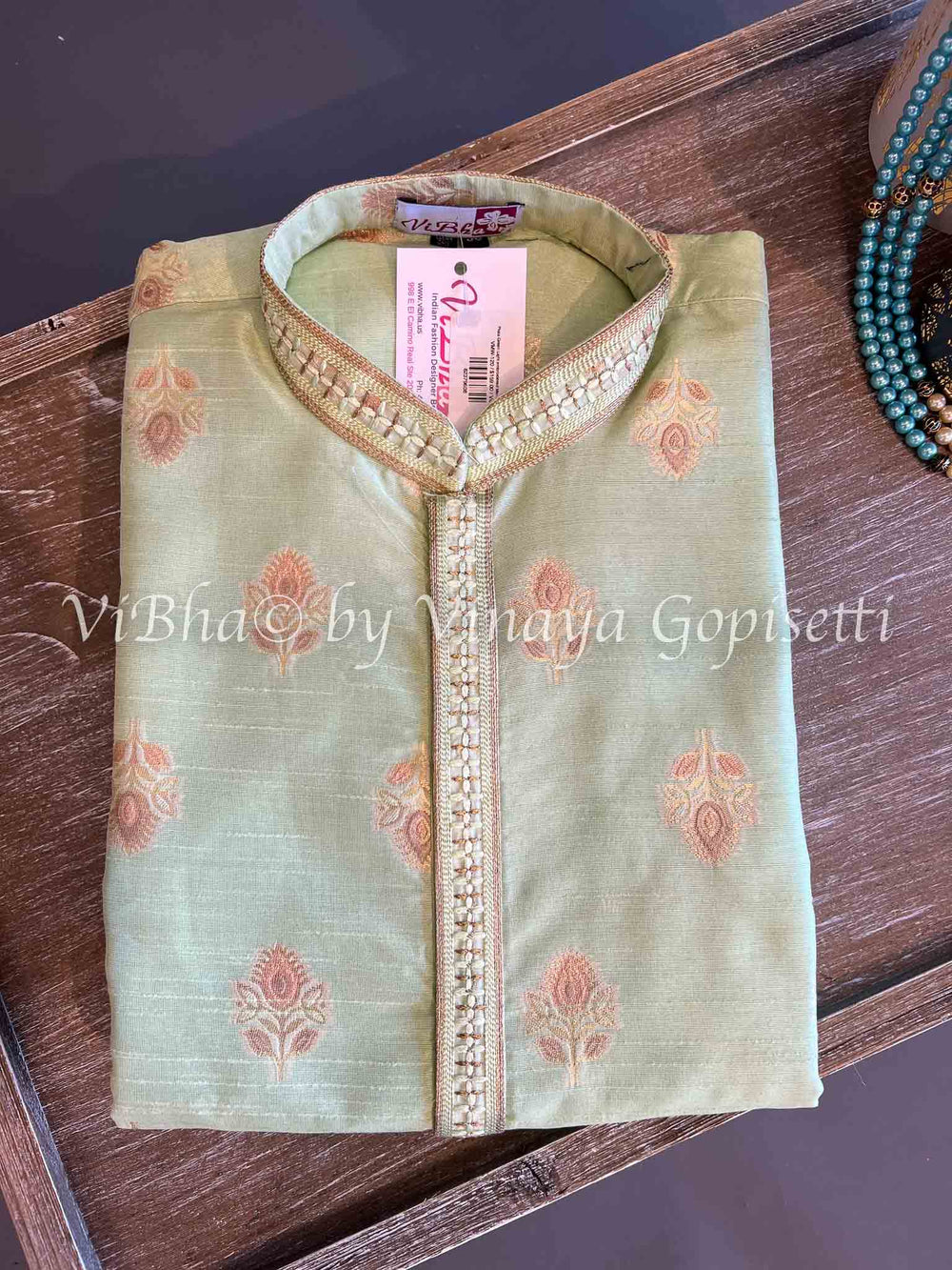 Men's Wear - Pistachio Green Embroidered Men's Kurta With Bottom