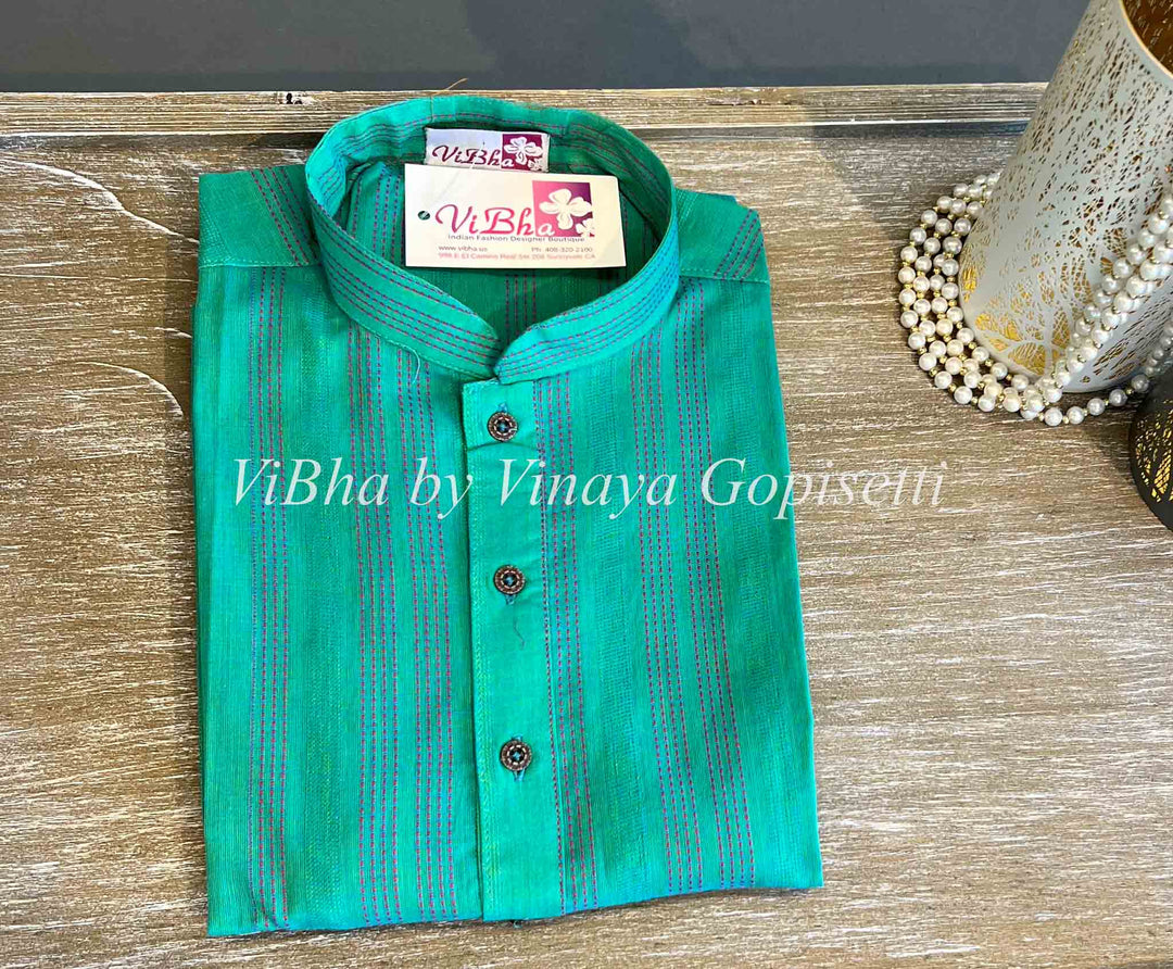 Men's Wear - Sea Green Handloom Cotton Kurta