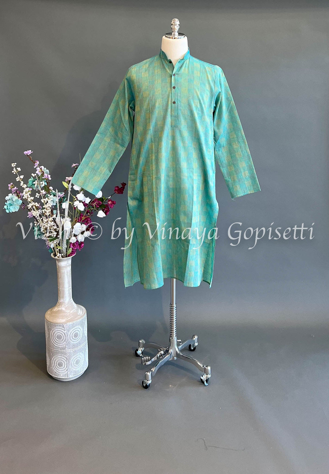 Men's Wear - Sea Green Handloom Cotton Kurta