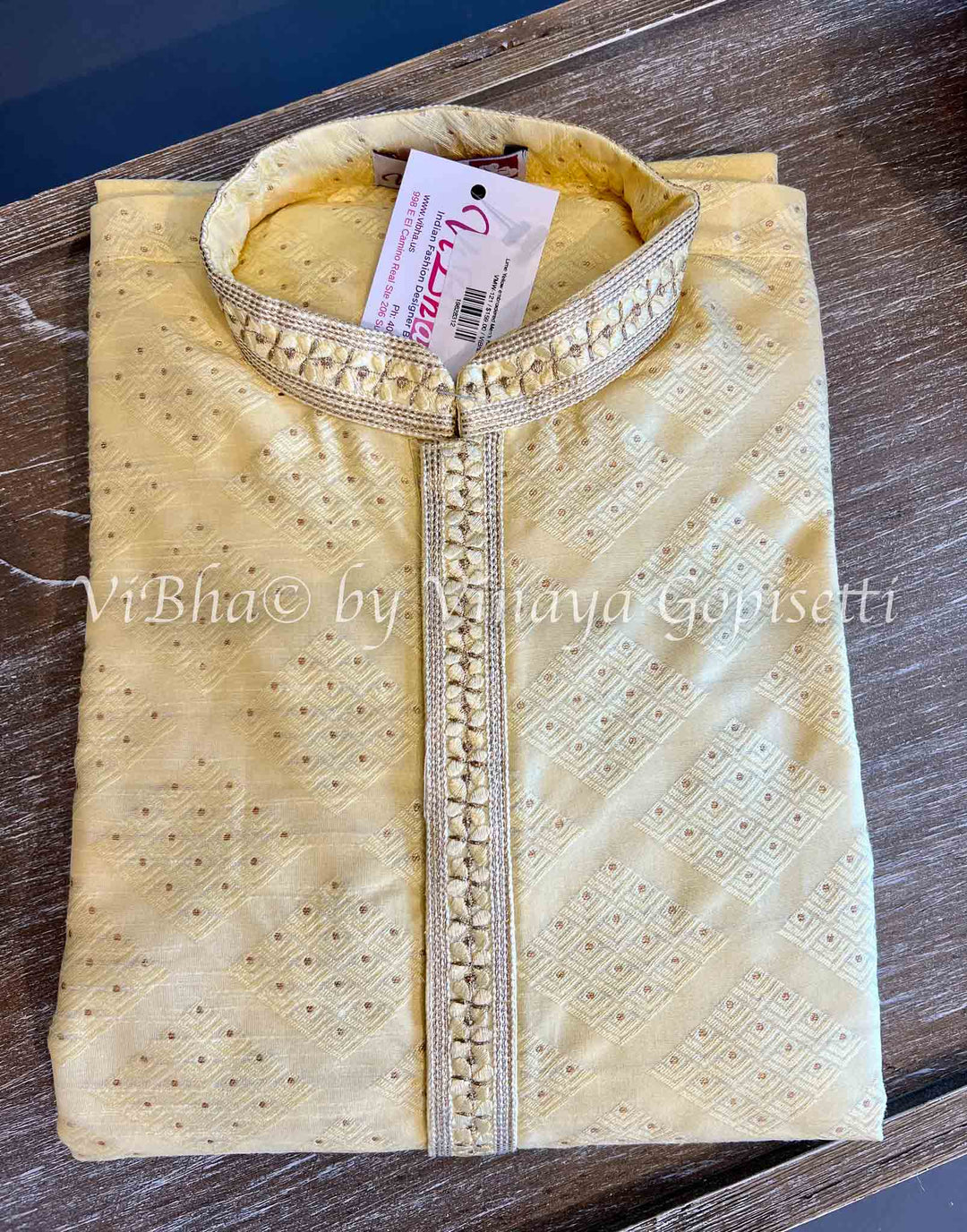 Men's Wear - Yellow Embroidered Neckline Men's Kurta With Bottom