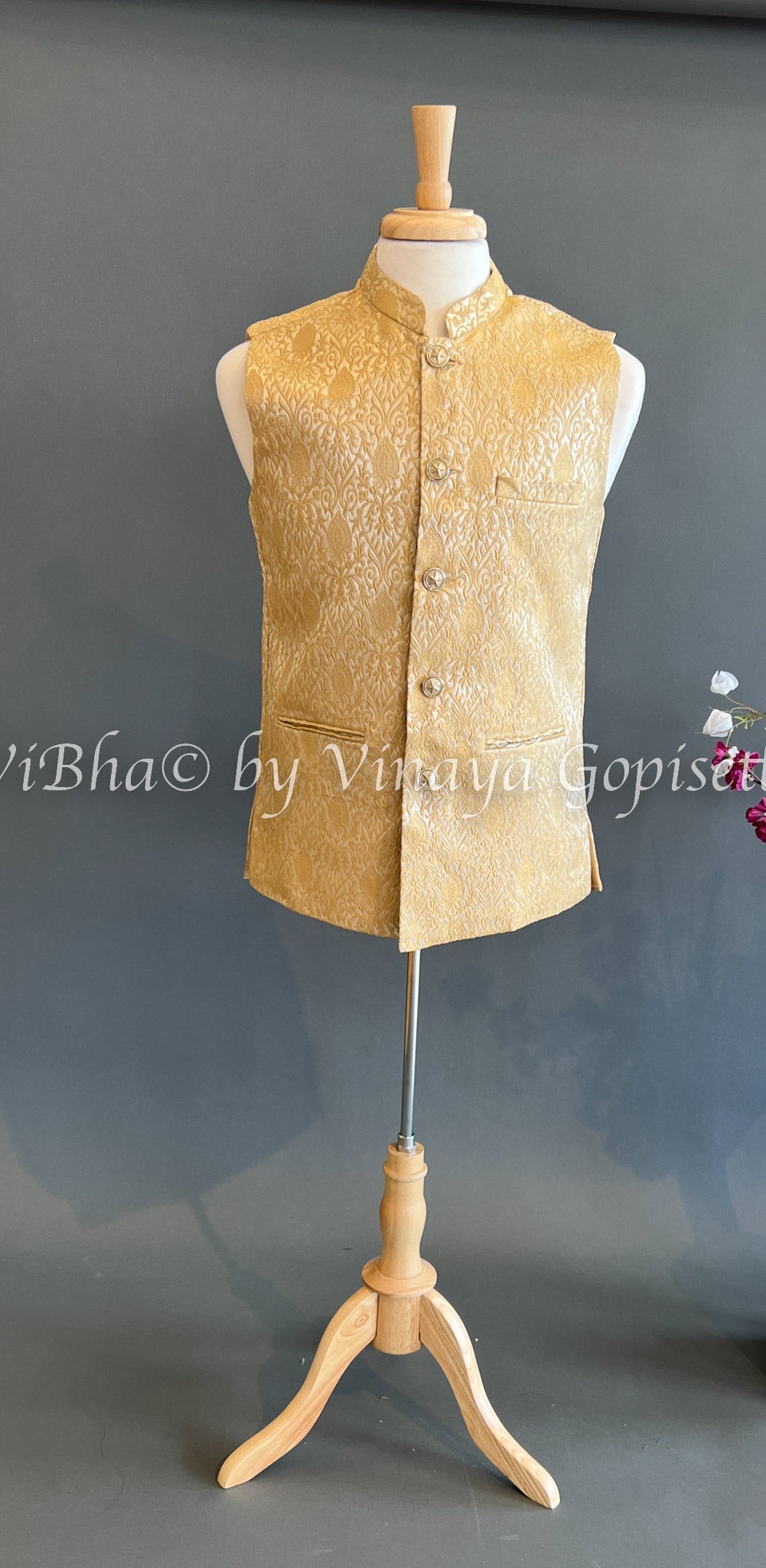 Mens Wear - Gold Benares Brocade Vest