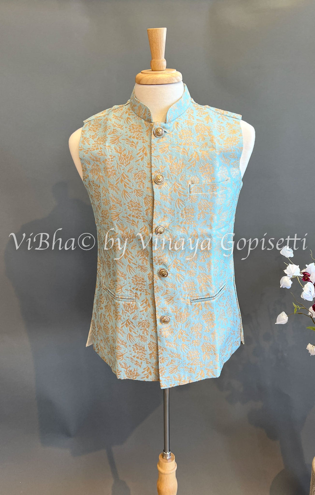 Mens Wear - Mint Benares Brocade Vest