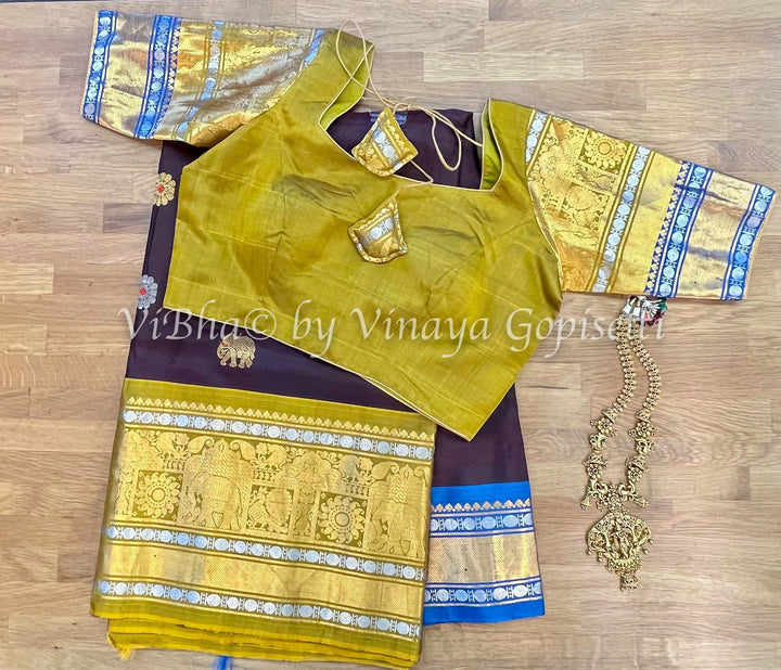 SAREE - Chocolate Brown & Yellow Gadwal Silk Saree