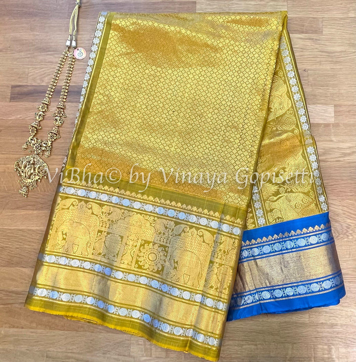 SAREE - Chocolate Brown & Yellow Gadwal Silk Saree