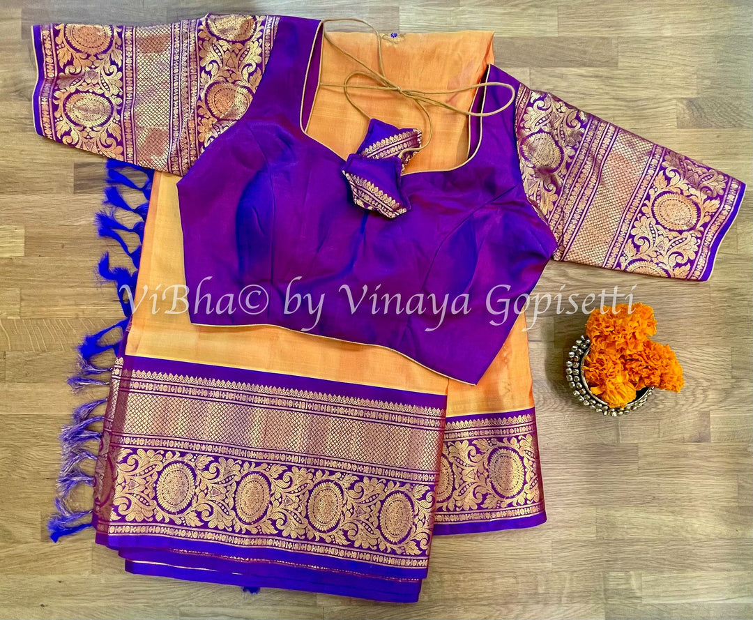 SAREE - Peach & Purple Gadwal Silk Saree