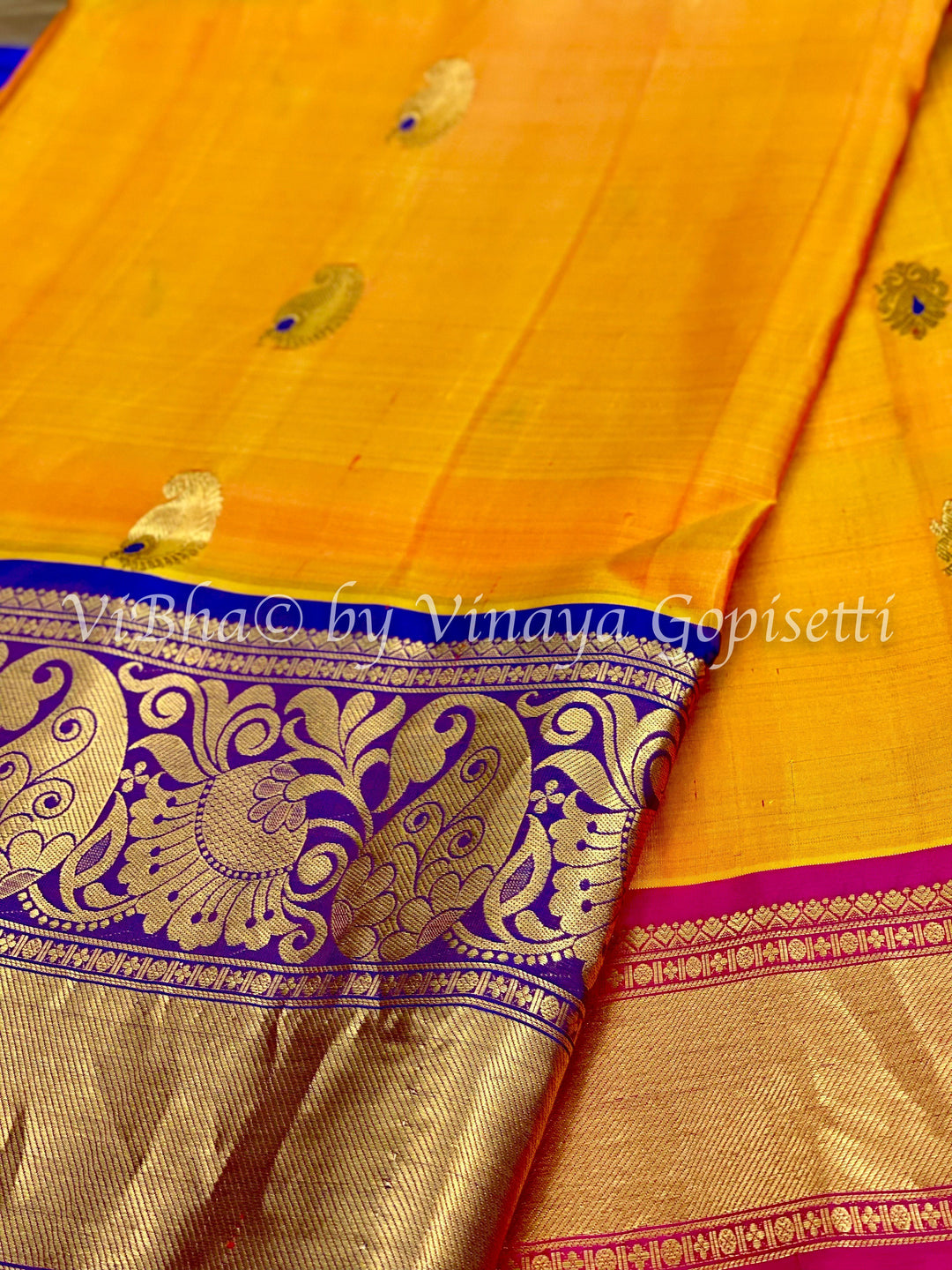 SAREE - Peach / Purple & Red Ganga Jamuna Borders Gadwal Silk Saree