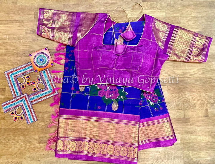 SAREE - Purple & Magenta Floral Checks Gadwal Silk Saree