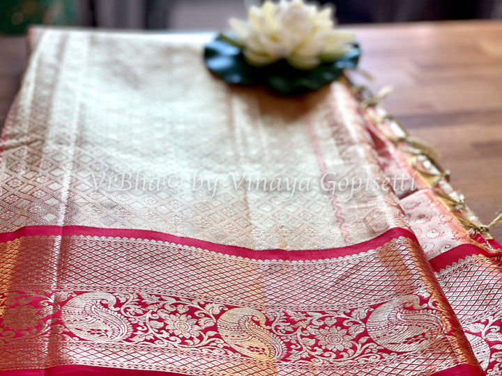 Saree - Silver And Orange Kanjivaram Saree